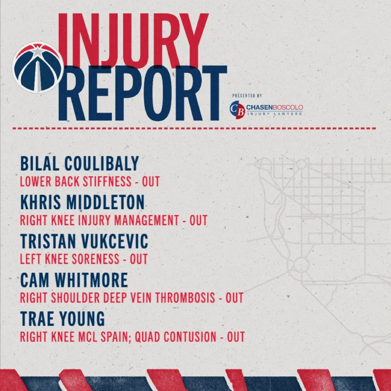 足球比分500网-奇才伤病更新：库利巴利、米德尔顿与特雷-杨均缺席明日比赛